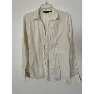 Eddie Bauer Button Up Shirt Womens Large Yellow LINEN Blend Lightweight